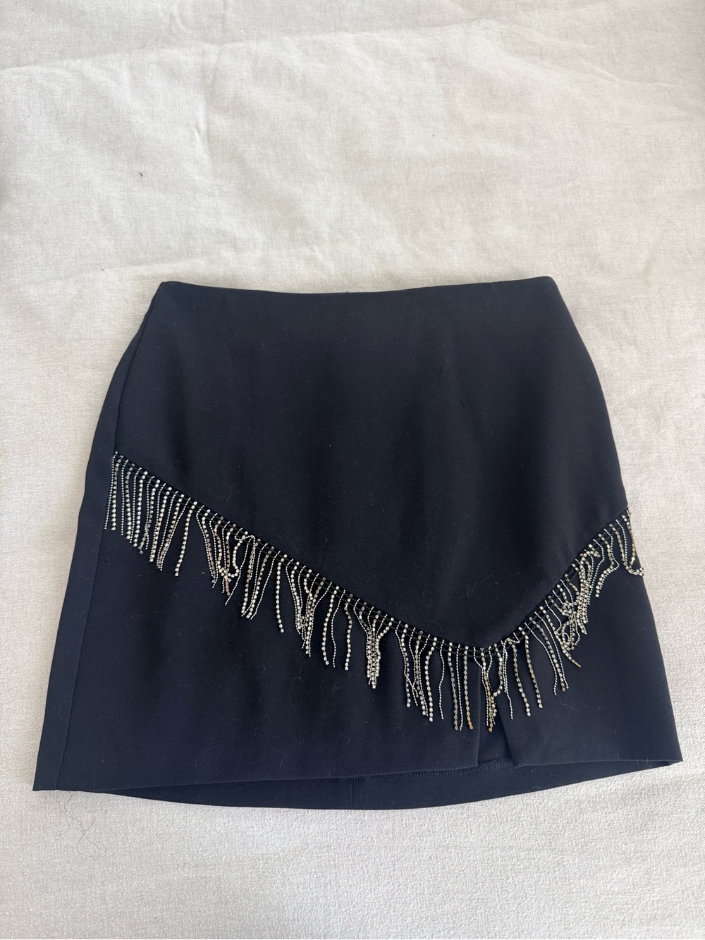 Zara Black Fringe-Trim Mini Skirt